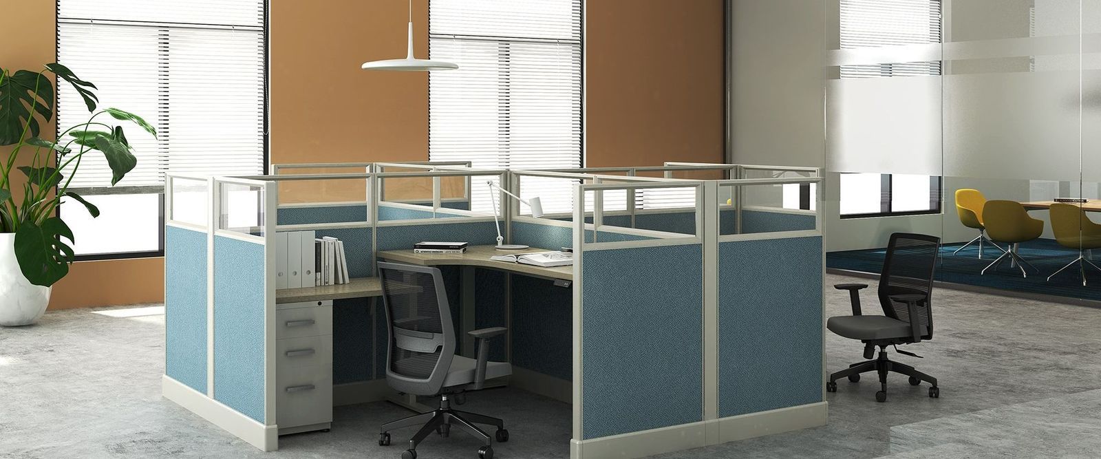 New private office cubicles with full-height panels and glass in a Columbus office