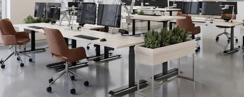 New office desks in a benching layout