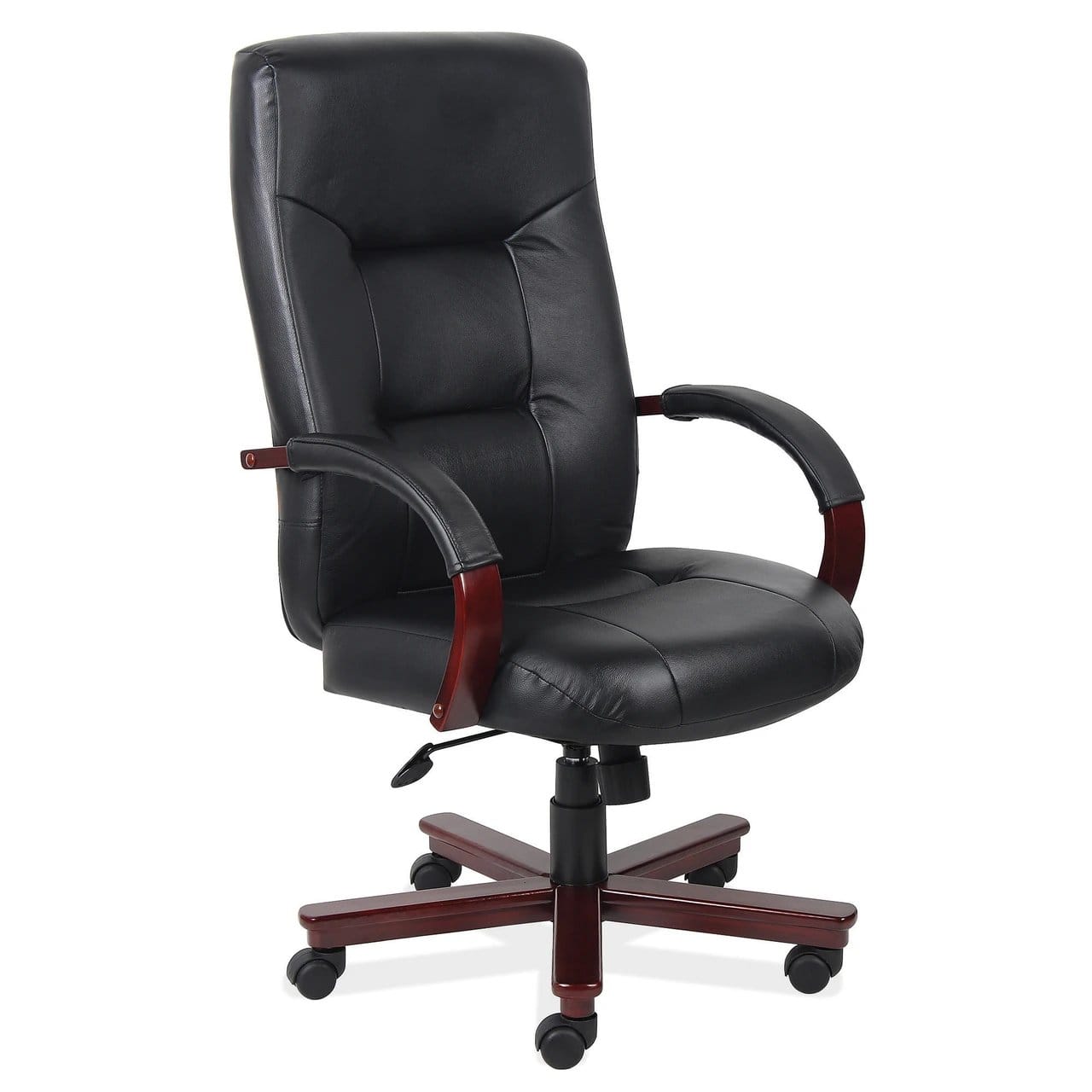 Black Vinyl Exec High Back Chair with Mahogany Frame