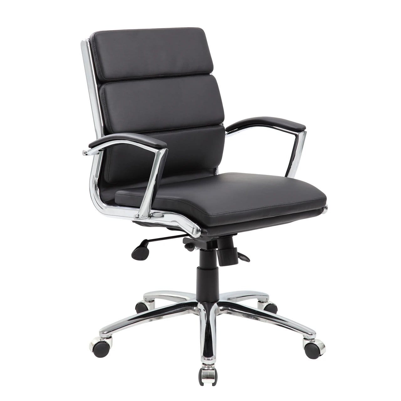 Black Vinyl Exec Mid Back with Chrome Frame