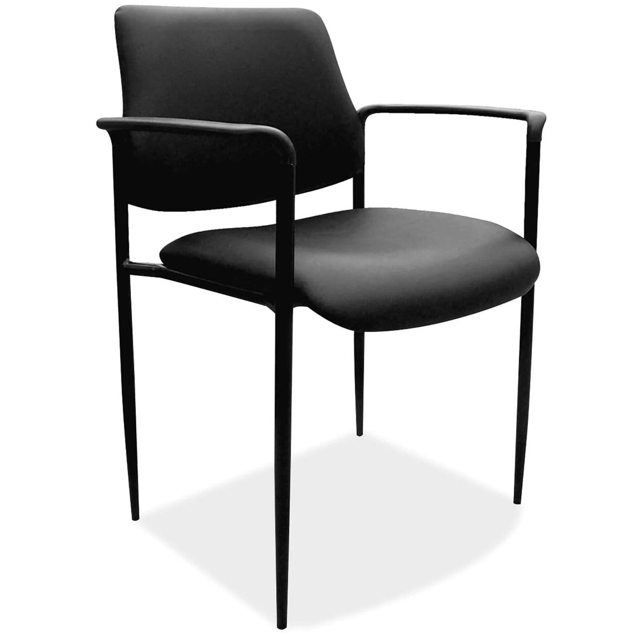 Black Vinyl Guest Stack Chair with Arms