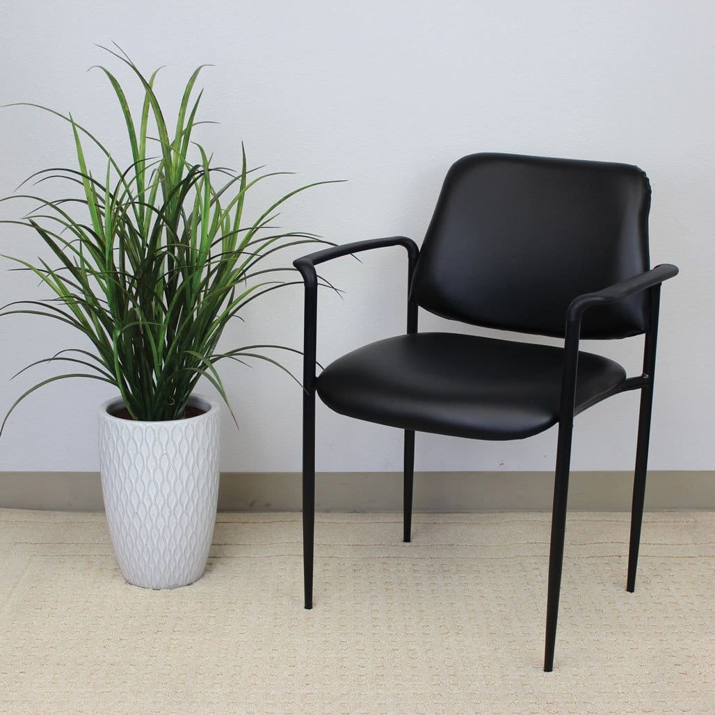Black Vinyl Guest Stack Chair with Arms