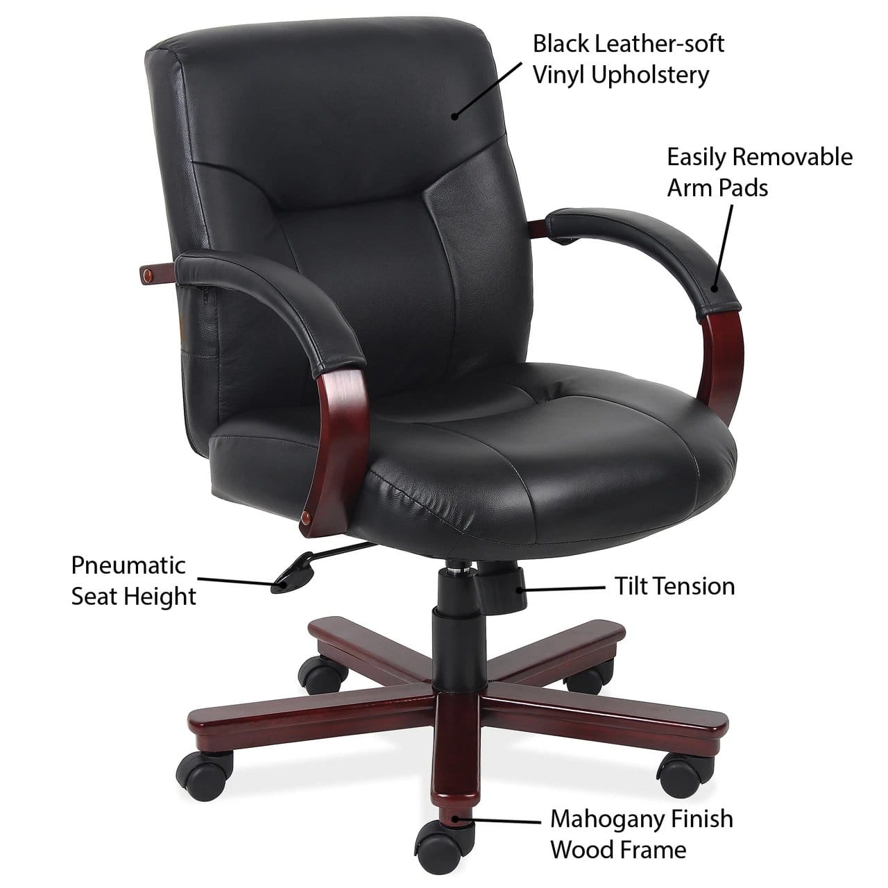 Mah/Blk Soft Vinyl Mid Back Chair