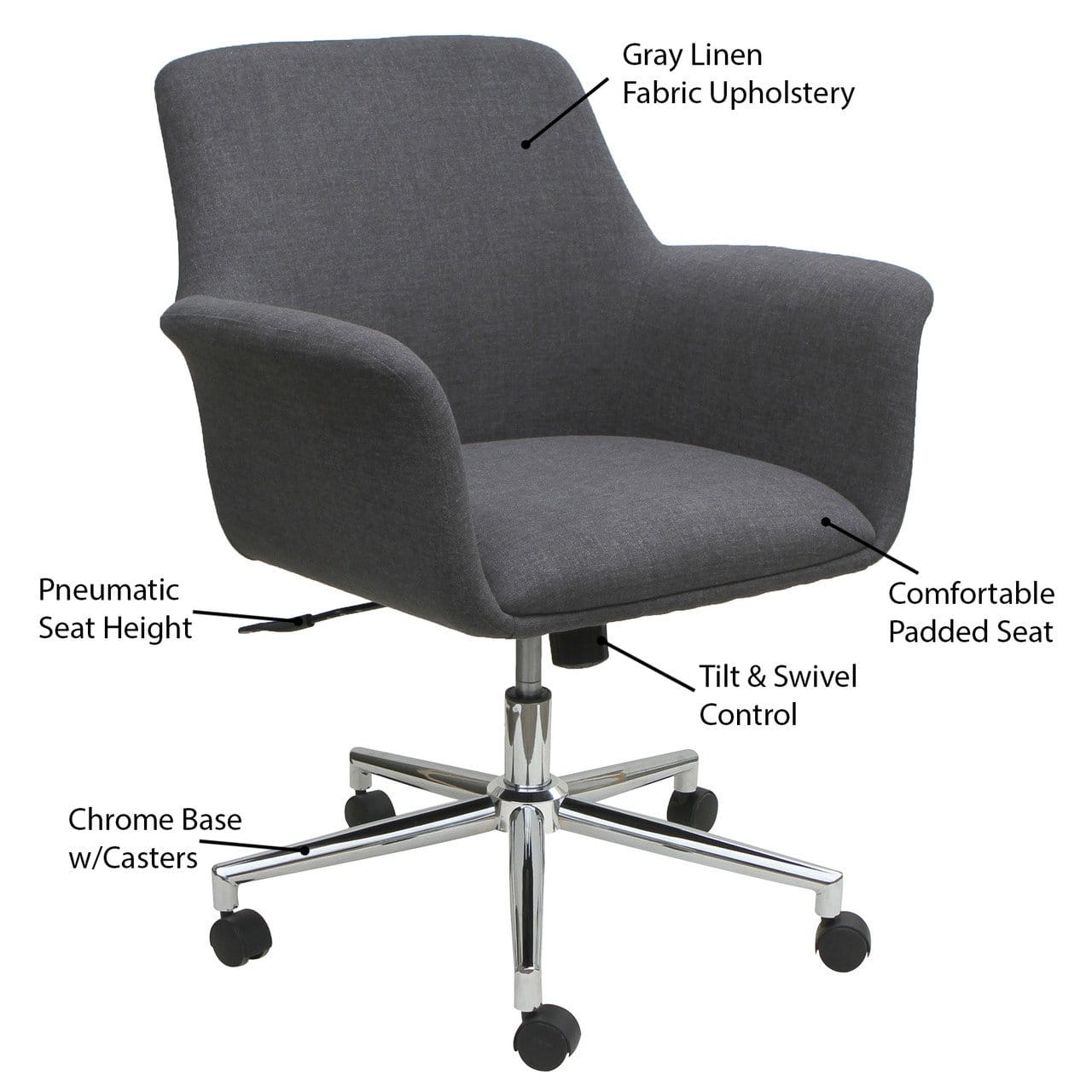 Mid Back Swivel Chair with 5 Star Chrome Base