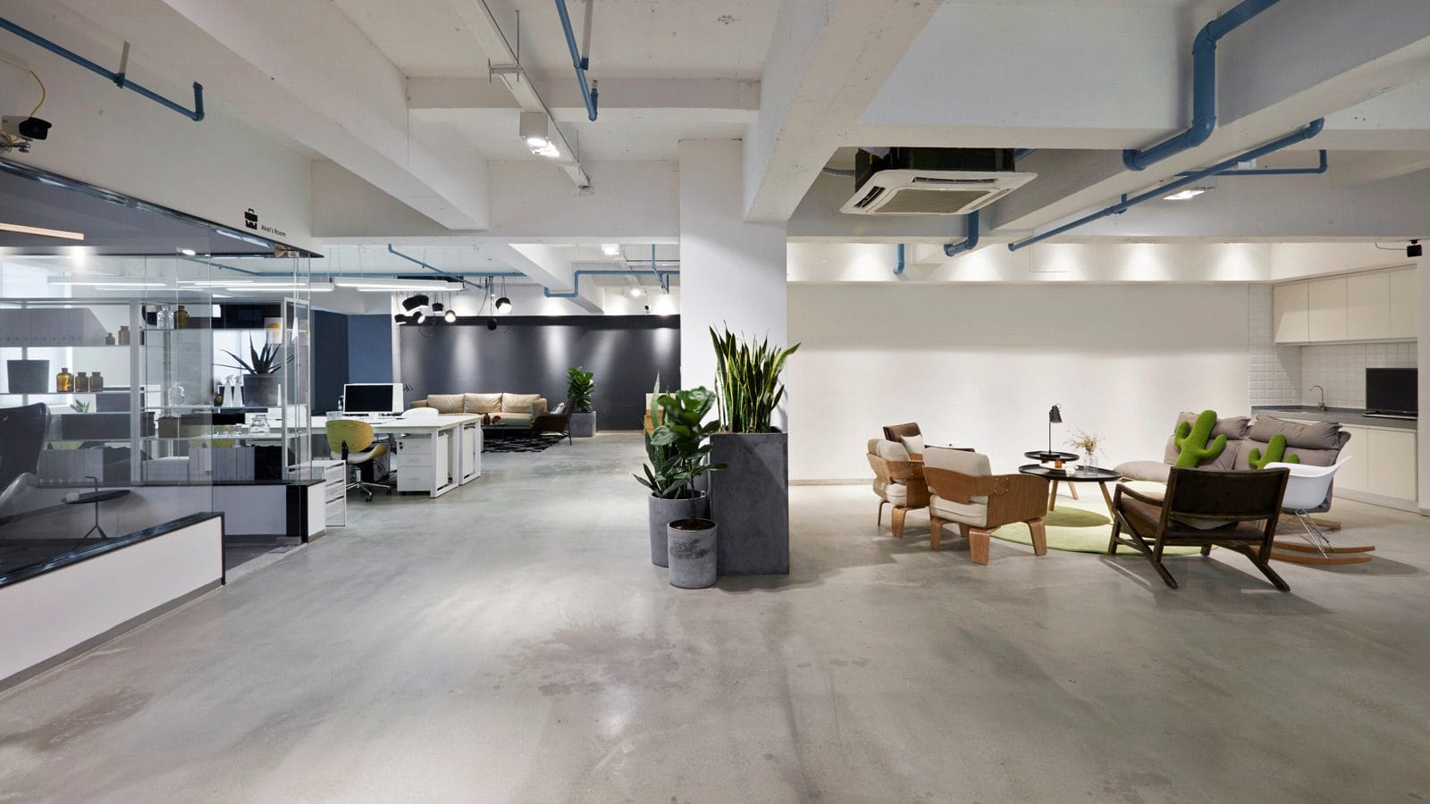 A modern office layout that's sure to make a good first impression with clients.