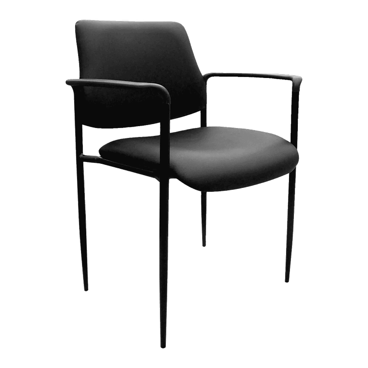 New Black Vinyl Guest Stack Chair with Arms in stock at Capital Choice Office Furniture in Columbus