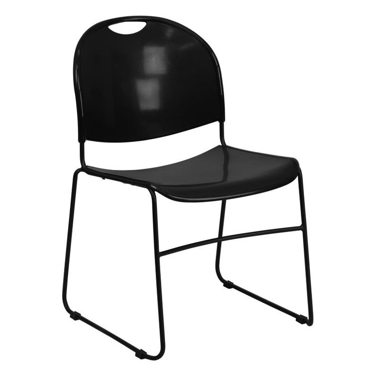 New HERCULES Ultra-Compact Stack Chair, Black, front view. Capital Choice Office Furniture, Columbus, Ohio