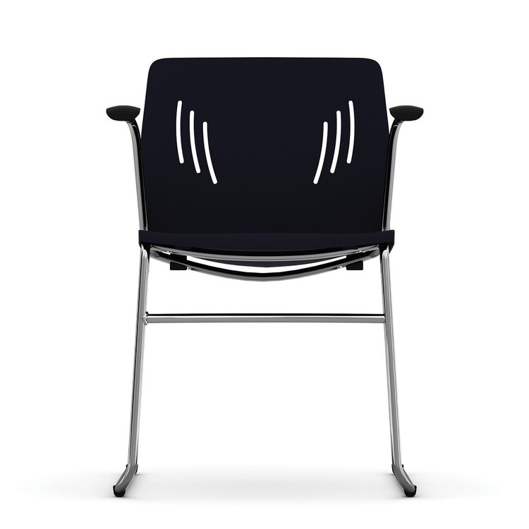 New Stack Chair with Arms, Chrome Frame, front view. Capital Choice Office Furniture, Columbus, Ohio