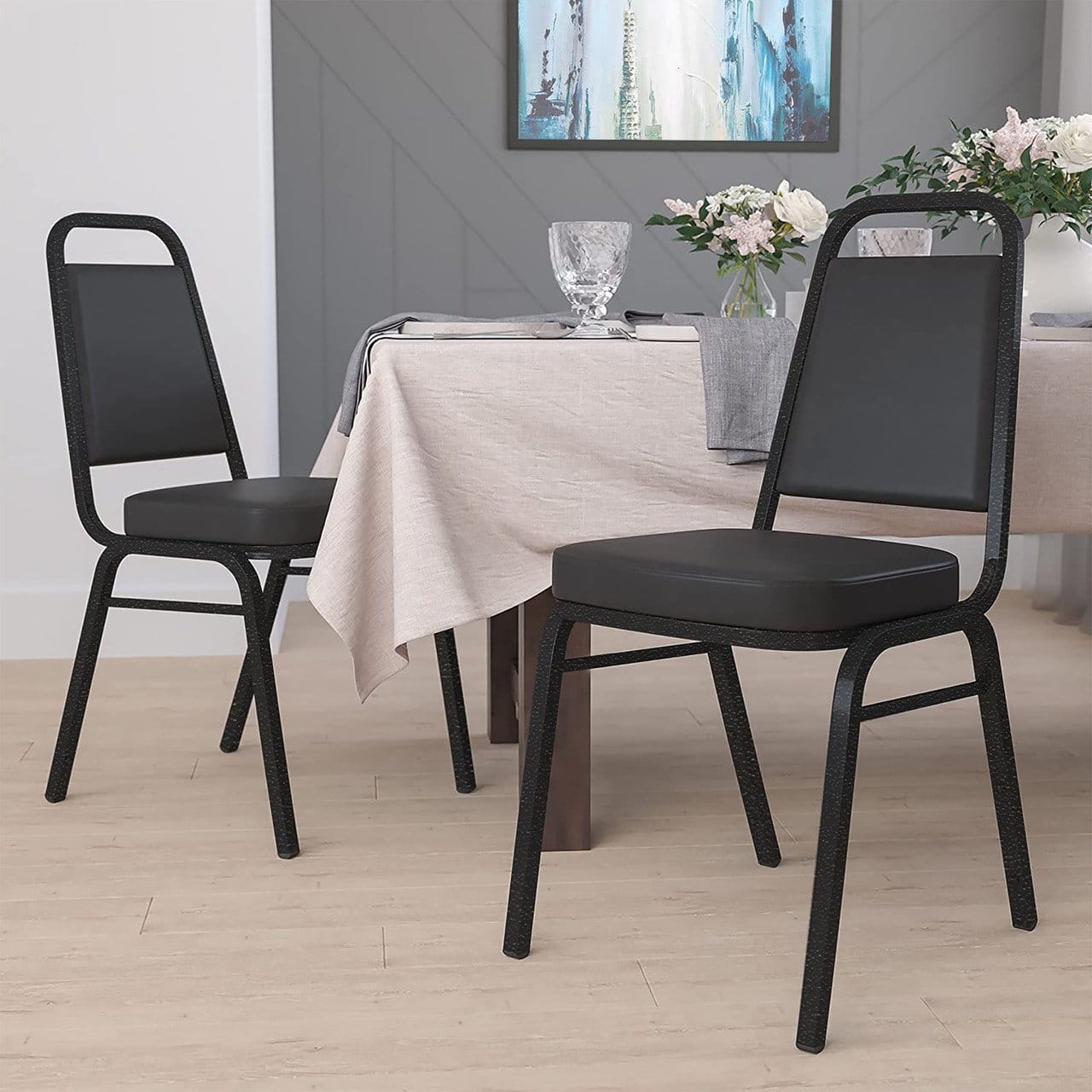 Reese Collection Square Back Stacker with Black Textured Metal Frame