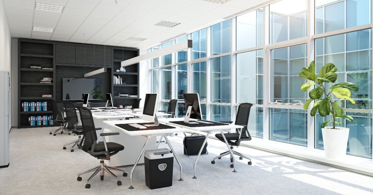 Hybrid office layout flexible shared desks