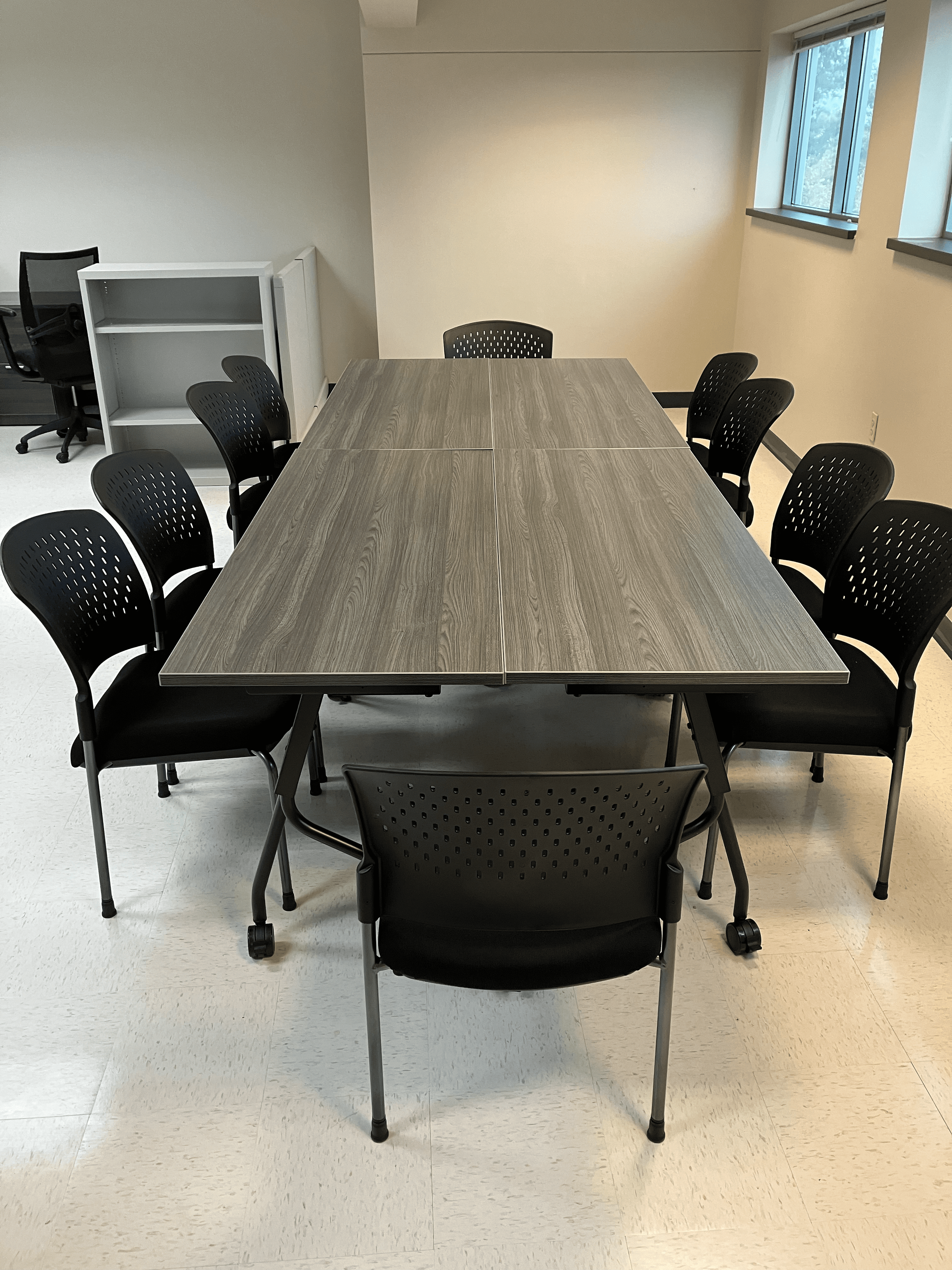 Flex meeting conference table with nesting tables and nesting chairs